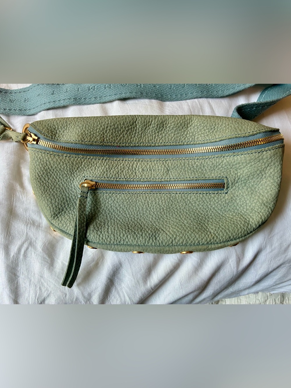 HAMMITT Charles Medium Crossbody Belt Bag Bay Blue Nubuck PRE-OWNED - Picture 4 of 11